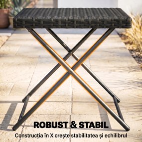 Outsunny Masuta pentru Gradina Pliabila din Ratan Sintetic si Otel, Masuta pentru Exterior Economie Spatiu 40x40x40cm, Negru