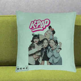Perna Personalizata BLACKPINK K-Pop Grup Pozitii Amuzante, 40x40 cm, Verde Menta, Husa Detasabila, Perna Inclusa, BEKZ®