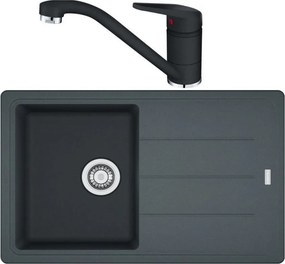 Set chiuveta bucatarie compozit Franke Malta 1 cuva cu picurator 78x50 cm finisaj negru mat cu baterie