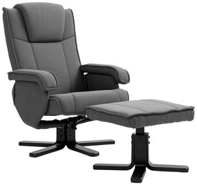HOMCOM Fotoliu de relaxare leagăn cu taburet, tapiterie din material textil în aspect de catifea, fotoliu tapițat cu funcție de rotație de 360°, cadru de lemn, Gri | Aosom Romania