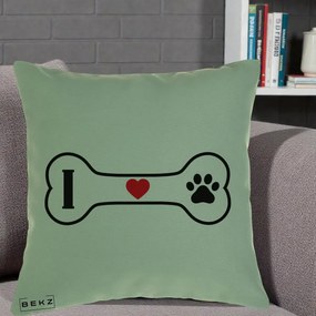 Perna Personalizata I Love Dog Os si Labuta, 40x40 cm, Verde, Husa Detasabila, Perna Inclusa, BEKZ®