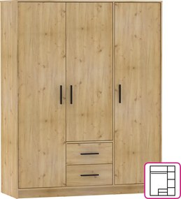 Dulap, cu trei uşi, stejar artisan, BENA 4