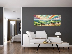 Tablou – Cai galopând prin peisaj (120x50 cm)