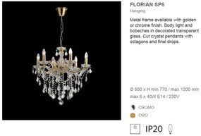 Candelabru 6 brate cristal Venezian FLORIAN SP6 ORO 035635