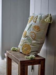 Pernă decorativă din bumbac galben cu felii de lămâie brodate și mărgele, 50×35 cm, „Lemon"