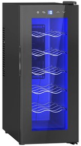 HOMCOM Frigider Termoelectric Dublu pentru 12 Sticle de Vin cu Ușă de Sticlă și Lumină LED, 26,5x51,5x65 cm, Negru | Aosom Romania