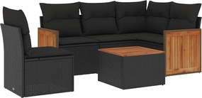 vidaXL Set mobilier de grădină cu perne, 6 piese, negru, poliratan