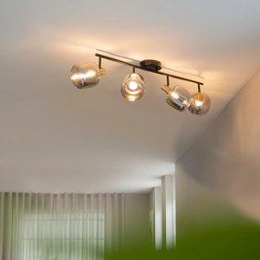 Spot de tavan inteligent negru cu auriu și sticlă fumurie 4 lumini incl. 4 Wifi P45 - Zuzanna