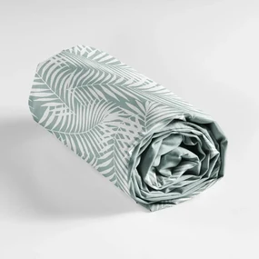 Cearceaf alb/verde din bumbac cu elastic 90x190 cm Botania – douceur d'intérieur