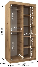 Dulap de haine 100 cm Verika 4 100 (alb + negru). 1064249