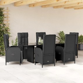 3213530 vidaXL Set mobilier de grădină cu perne, 7 piese, negru, poliratan