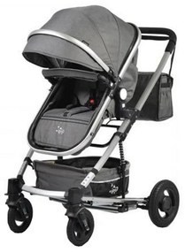 Carucior nou nascuti 2 in 1 NOVOKIDS™ GIGI PRO , Cu geanta bebe inclusa, Roti din cauciuc plin AVE, Cadru aluminiu Silver, Maner reversibil, Spatar