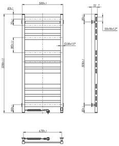 Radiator de baie tip scară LARGO cu termostat 541W/230V 120,6 cm IP44 negru stânga