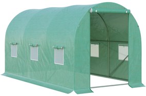 Outsunny Seră de Grădină Tunel 8 m² 4L x 2l x 1,9H m Oțel galvanizat renforțat diametru 2,4 cm + Polietilenă cu densitate ridicată ferestre ușă Verde | Aosom Romania