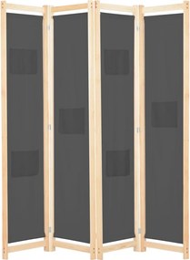 vidaXL Paravan de cameră cu 4 panouri, gri, 160x170x4 cm, textil