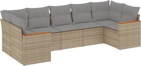 vidaXL Set canapele de grădină, 7 piese, cu perne, bej, poliratan