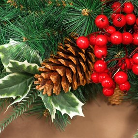 HOMCOM Ghirlandă de Crăciun de 60 cm cu Lumini LED Albe, Coroană de Crăciun cu Temporizator, 170 de Ramuri, Conuri de Pin, Boabe și Vâsc, Decor de Crăciun pentru Ușă și Fereastră, Verde | Aosom Romania