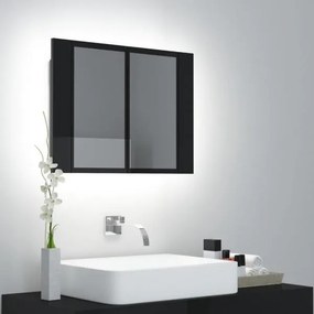 vidaXL Dulap de baie oglindă/led, negru extralucios, 60x12x45 cm