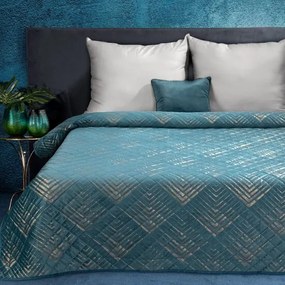 O cuvertură de pat elegantă turcoaz cu motiv auriu