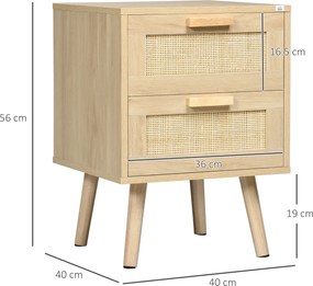 HOMCOM  Noptiera pentru Dormitor cu 2 Sertare, Masuta de cafea in Stil Boho Elegante, 40x40x56cm, Culoare Lemn Natur | Aosom Romania