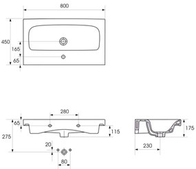 Lavoar încastrat Cersanit K116-013 MODUO 45x80 cm ceramică/alb lucios