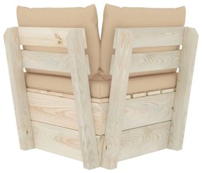 Canapea de gradina din paleti, coltar, cu perne, lemn molid 1, Bej, Canapea coltar