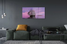 Tablouri pe sticlă cer violet navă de mare