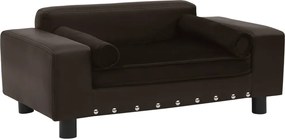 vidaXL Canapea pentru câini, maro, 81x43x31cm, pluș & piele ecologică