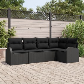 vidaXL Set de canapele pentru grădină cu pernă 5 pcs Negru Rattan poli