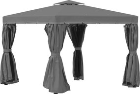 Outsunny Pavilion de grădină 2,96 x 2,96 m, cort cu dublu acoperiș, cort pentru petreceri, 4 părți laterale, plasă de țânțari, rezistent la intemperii, aluminiu/poliester, gri închis | Aosom Romania