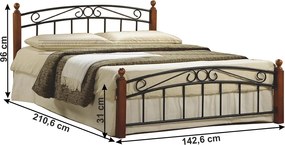 Pat, lemn cireş/negru metal, 140x200, DOLORES