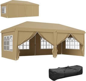 Outsunny Pavilion barnum pliant pop-up impermeabil 6 x 3 x 2,7 m 4 pereți laterali detașabili 4 ferestre husă de transport kaki | Aosom Romania