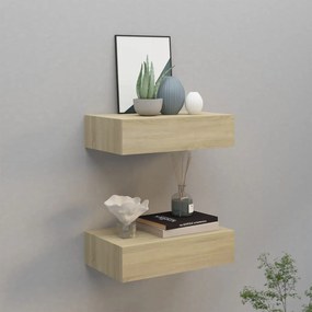 vidaXL Dulapuri de perete cu sertar, 2 buc., stejar, 40x23,5x10 cm MDF