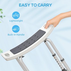 HOMCOM Scaun de Duș din Aluminiu și Plastic Antialunecare, Înălțime Reglabilă 6 Niveluri 39-52cm, Gri | Aosom Romania
