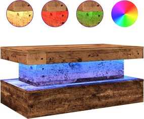 vidaXL Măsuță de cafea cu lumini LED, lemn vechi, 90x50x40 cm
