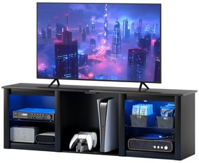 HOMCOM Mobilier TV cu iluminare LED pentru televizoare până la 65 de inch, 160cm cu rafturi din sticlă reglabile, negru | Aosom Romania