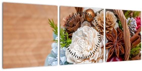 Tablou cu coș din nuiele (cu ceas) (90x30 cm)