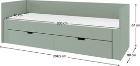 Patul extensibil, verde-gri, 90/180x200, ANTONY