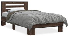 845661 vidaXL Cadru de pat, stejar maro, 75x190 cm, lemn prelucrat și metal