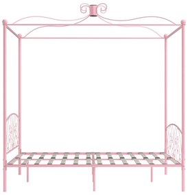 Cadru de pat cu baldachin, roz, 140 x 200 cm, metal Roz, 140 x 200 cm