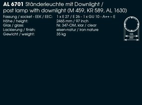 Stalp iluminat exterior din fier forjat, inaltime 246cm, AL 6701