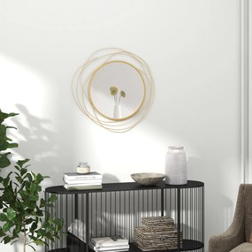 HOMCOM Decor Oglindă de Perete, Artă Metalică de Perete, Oglindă Rotundă pentru Living, Dormitor, Sufragerie, 65x65x1 cm, Auriu | Aosom Romania