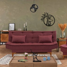 Canapea 3 Locuri, Lemn Solid, Santo, Rosu Bordo