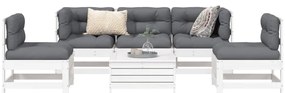 vidaXL Set canapea de grădină, 6 piese, alb, lemn masiv pin