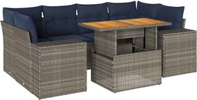 vidaXL Set canapele de grădină, 7 piese, cu perne, gri, poliratan