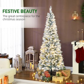 HOMCOM Brad de Crăciun Înzăpezit cu 180 de Lumini LED cu 11 Efecte și 479 de Ramuri, Ø65x180 cm, Verde și Alb | Aosom Romania