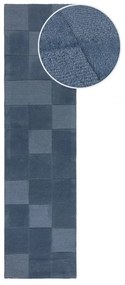 Covor tip traversă albastru închis țesut manual din lână 60x230 cm Checkerboard – Flair Rugs