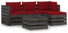 3068249 vidaXL Set mobilier grădină cu perne, 5 piese, gri, lemn tratat