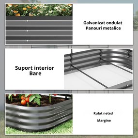 Outsunny Jardiniere Ridicate din Metal cu Grilaj, Pat de Grădină Înălțat cu Fund Deschis, Mănuși și Grilaj pentru Plante Cățărătoare, Legume și Flori, 220x110x150 cm, Gri Închis | Aosom Romania
