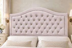 Pat tapițat Chesterfield din catifea Solaria Deluxe Cristal 180×200 cm, crem, cu ladă de depozitare